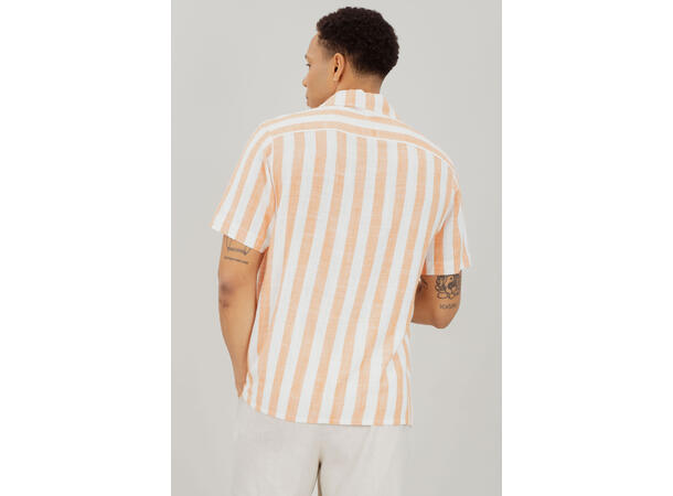 Folke SS Shirt Coral XL Striped linen SS shirt 