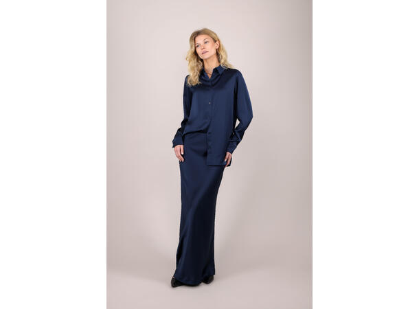 Kalinka Blouse Dark Navy S Oversized satin blouse 
