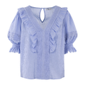 Caressa Top Vista Blue XS Crinkle cotton blouse