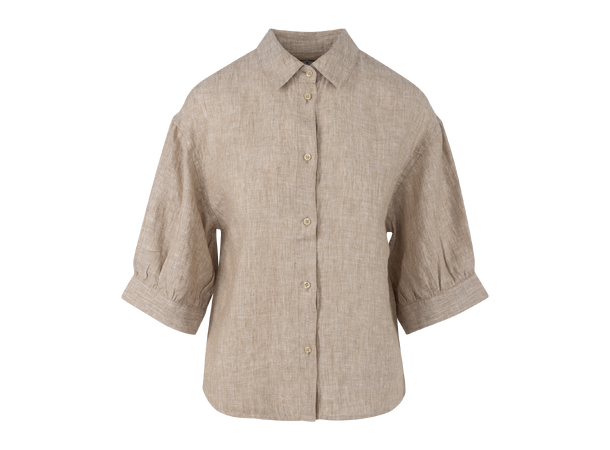 Eline SS Shirt Sand L Puffed sleeve SS linen shirt 