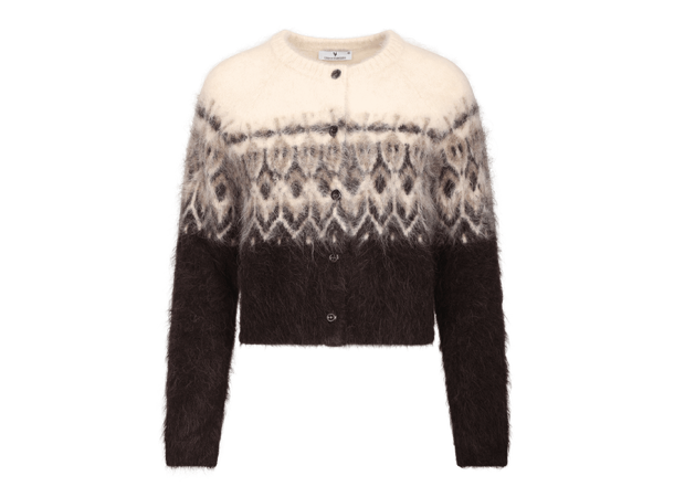 Hallie Cardigan Chocolate Brown S Alpaca furry jacquard cardigan 