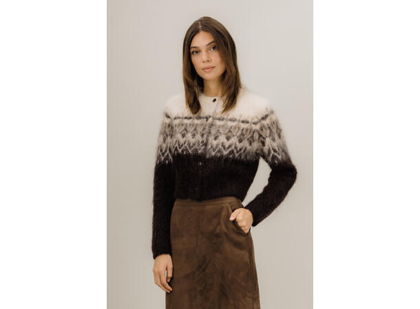 Hallie Cardigan Chocolate Brown S Alpaca furry jacquard cardigan 
