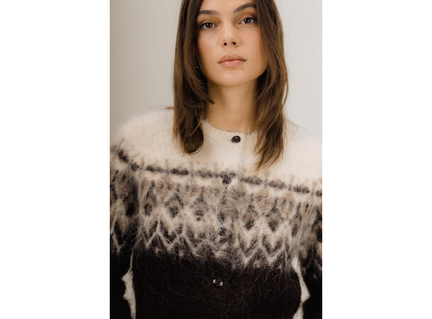 Hallie Cardigan Chocolate Brown S Alpaca furry jacquard cardigan 