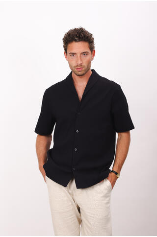 Leclerc SS Shirt Shawl collar cotton crepe shirt