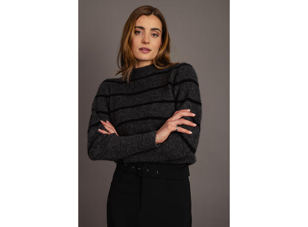 Mara Sweater Charcoal S Striped puffed sleeves mohair sweater 