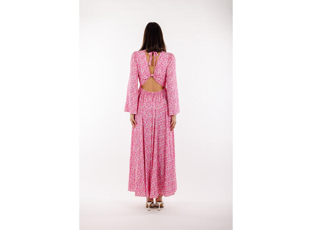 Milena Dress Pink AOP M V-neck open back maxi dress 