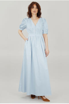 Sunnie Dress Maxi pintuck cotton satin dress