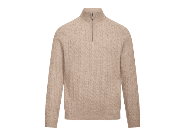 Edward Half-zip Light Sand L Cable half-zip wool sweater 