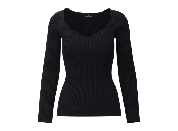 Freja Sweater Black S Sweetheart rib LS top 