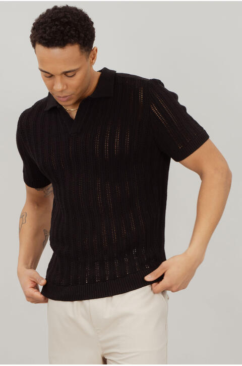 Perez Pique Black M Heavy knit pointelle pique