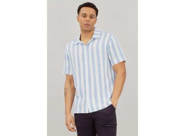 Folke SS Shirt Light Blue M Striped linen SS shirt 