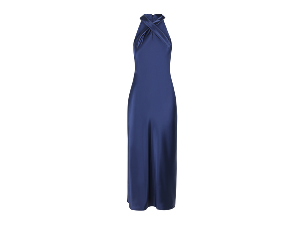 Rikki Dress Dark Navy M Satin twisted neck long dress 