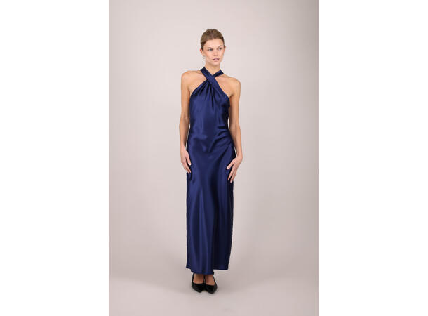 Rikki Dress Dark Navy M Satin twisted neck long dress 