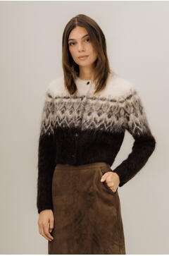 Hallie Cardigan Alpaca furry jacquard cardigan