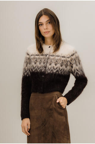 Hallie Cardigan Alpaca furry jacquard cardigan