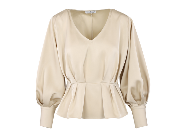 Mariella LS Blouse Bleached Sand S Satin blouse with V-neck 