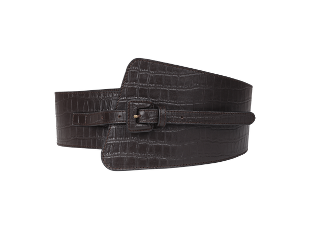 Ebeltoft Belt Chocolate Brown S Leather corset croco print belt 